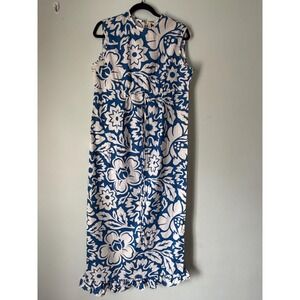 Vintage 70s Floral Maxi Dress Mod Hawaiian Print Sleeveless Coastal Grandma